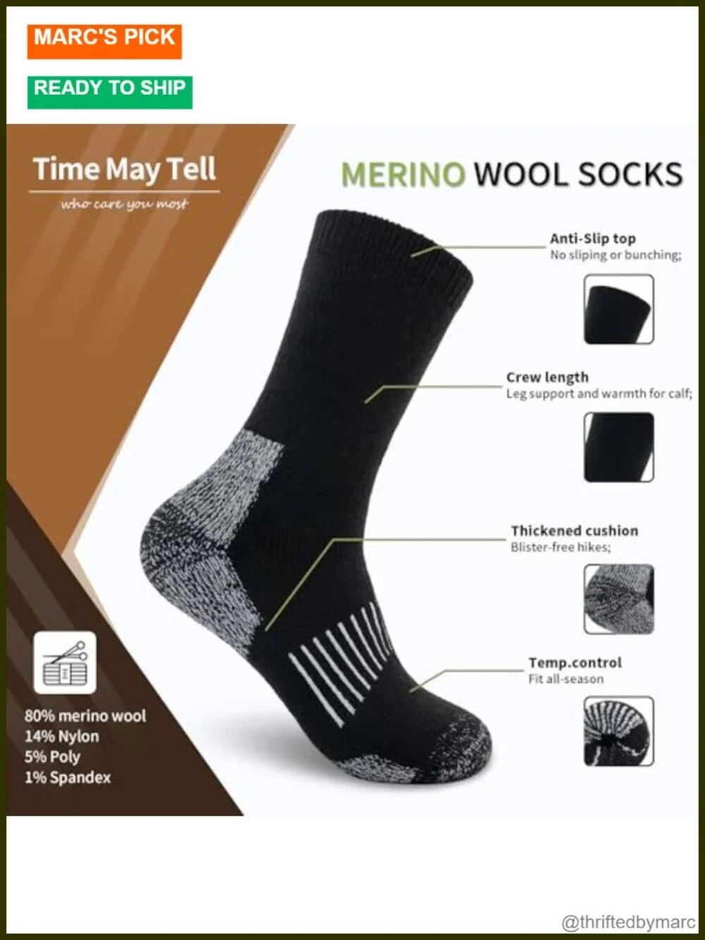 Merino Wool Hiking Cushion Socks Thermal Warm Crew Winter Boot Socks Pack